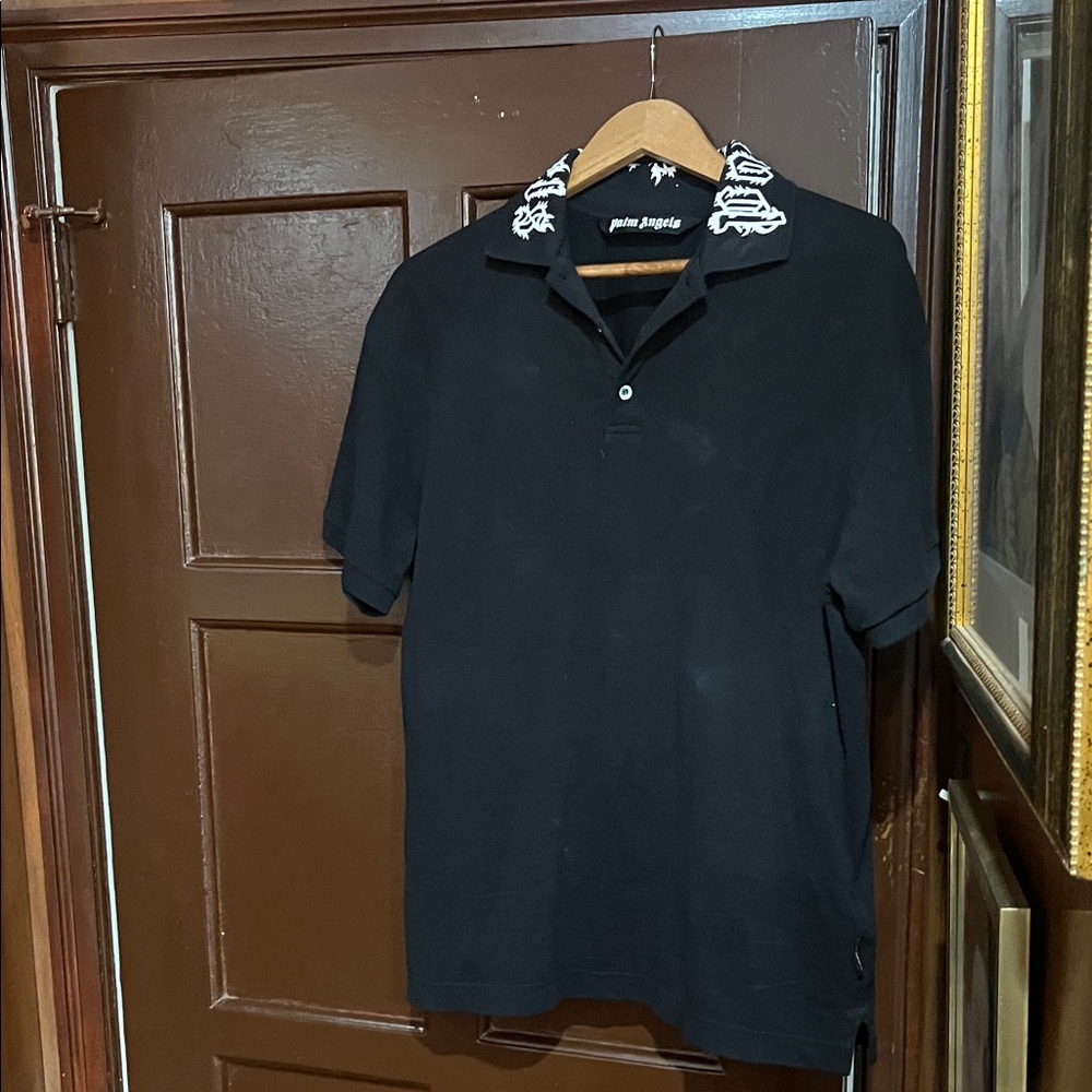 Palm Angels Black Polo with White Collar Design